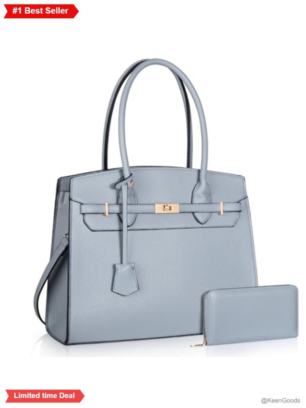 Vegan Leather Satchel Shoulder Bag with Wallet 2-Piece Set Adjustable Strap Work